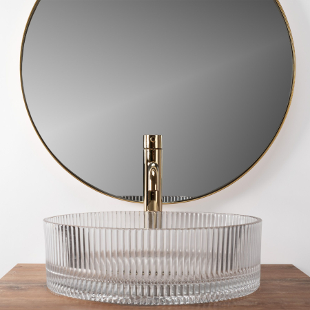 Lavoar cu montare pe blat 39 cm, transparent cu exterior canelat si finisaj lucios, rotund, Rea Ingrid [4]