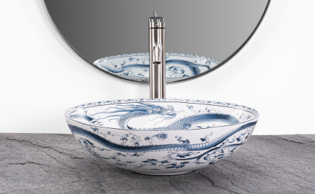 Lavoar rotund Rea Kioto,  model artistic dragon, Alb/Albastru , 40 x 40 cm [4]
