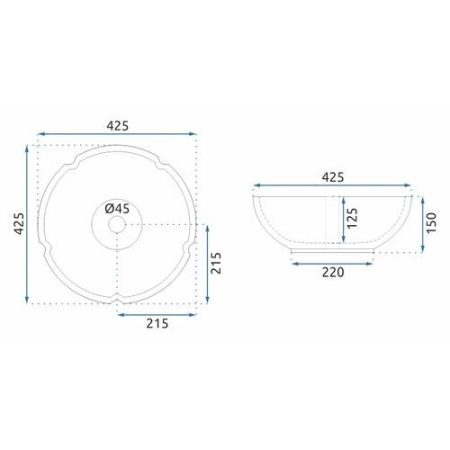 Lavoar pe blat Rea Marina Blue cu decor auriu, ceramică lucioasă, design premium, 42,5 cm [4]