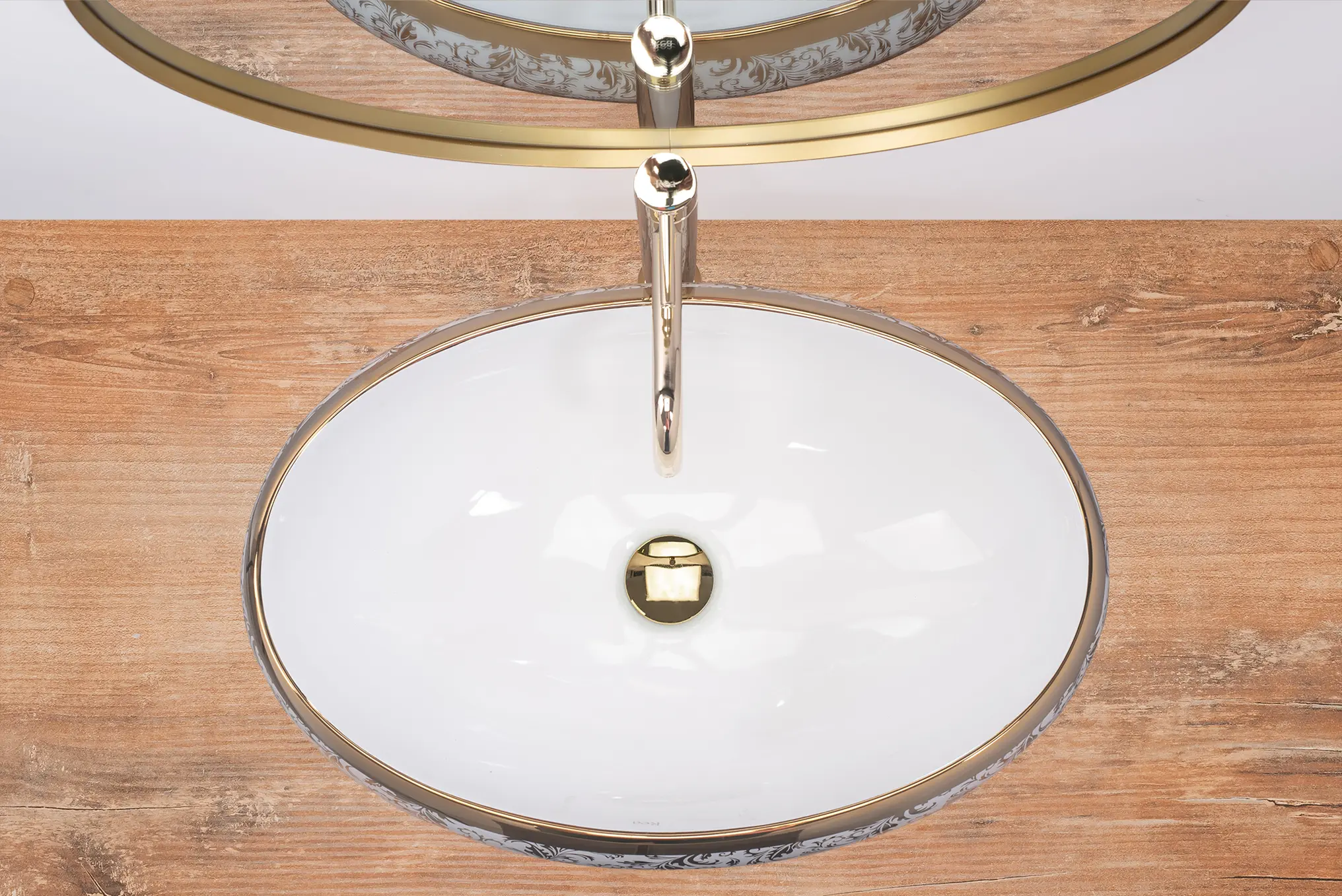 Lavoar ceramic oval Rea Melania, alb cu decor auriu,  60 x 40,5 cm [1]