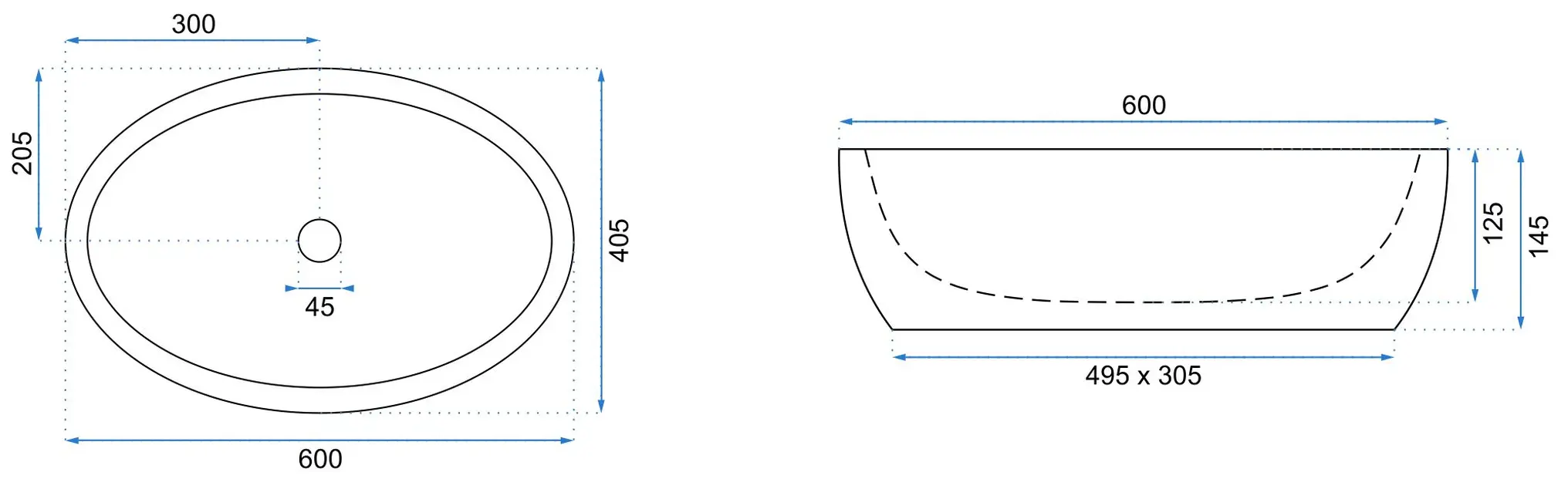 Lavoar oval Rea Meryl,  negru / auriu, 60 x 40,5 cm [3]