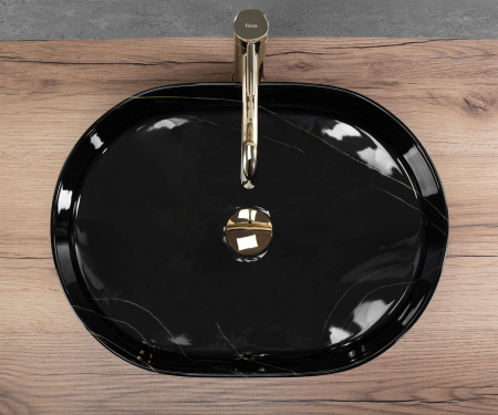 Lavoar pe blat oval, negru piatra cu finisaj lucios 50 cm, Rea Nadia [1]
