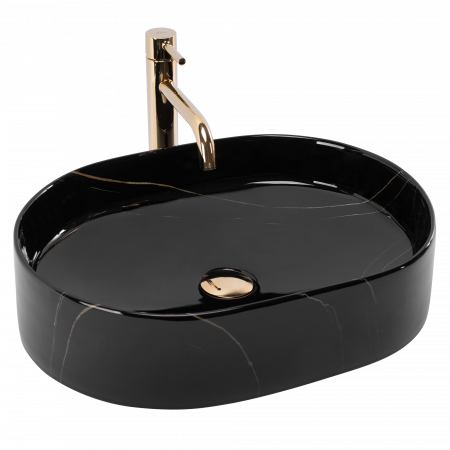 Chiuvete baie - Lavoar pe blat oval, negru piatra cu finisaj lucios 50 cm, Rea Nadia