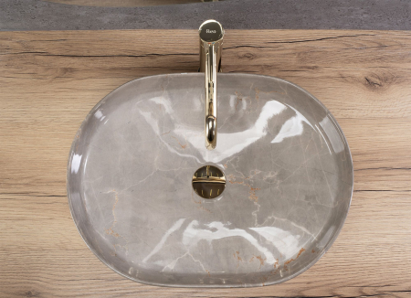 Lavoar pe blat oval, imitatie piatra, 50 cm, Rea Nadia [2]
