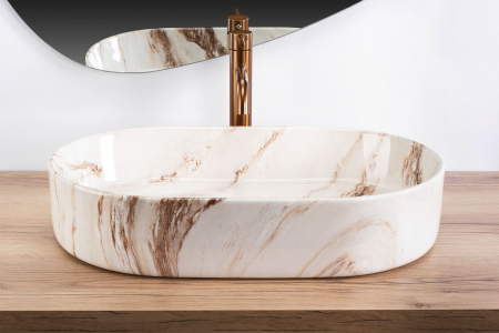 Lavoar pe blat, imitatie piatra, oval 60 cm, Rea Nadia [2]