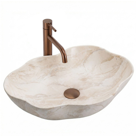 Obiecte sanitare - Lavoar baie Pearl, bej imitație piatră, 50,5 x 38 cm