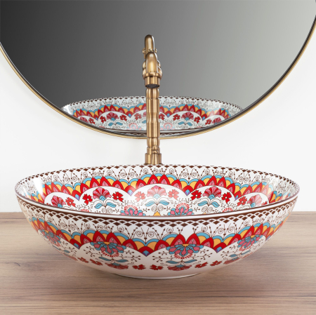 Lavoar cu montare pe blat din ceramica sanitara, cu model, rotund, Rea Peru [3]