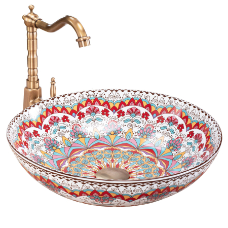 Obiecte sanitare - Lavoar cu montare pe blat din ceramica sanitara, cu model, rotund, Rea Peru