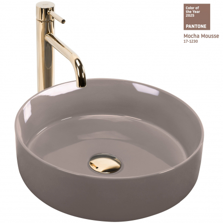 Chiuvete baie - Lavoar pe blat bej, rotund 36 cm, Rea Sami