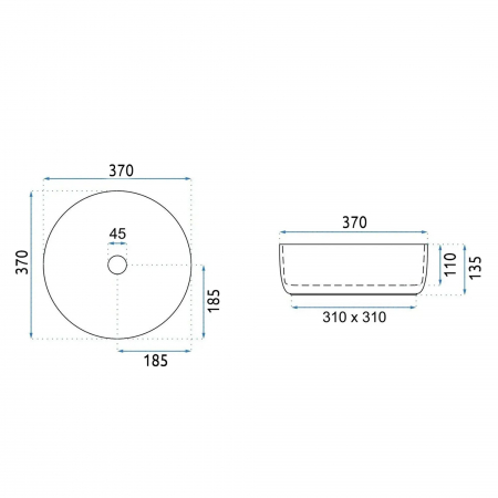 Lavoar pe blat rotund ceramică, verde mat, REA Sami  37x37 cm, Rea [3]