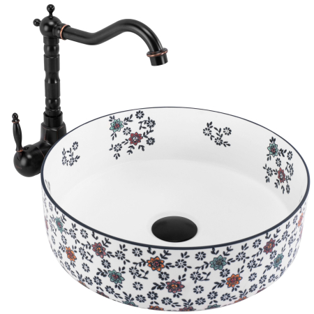Chiuvete baie - Lavoar cu montare pe balt 36 cm cu model floral multicolor, rotund, Rea Stefania Fiori