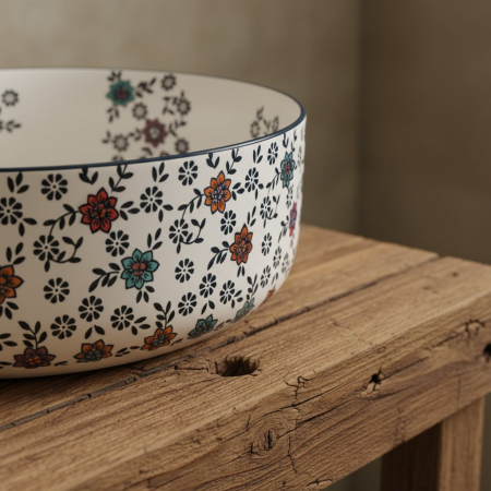 Lavoar cu montare pe balt 36 cm cu model floral multicolor, rotund, Rea Stefania Fiori [2]