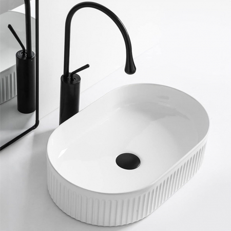 Lavoar pe blat alb lucios, oval 49 cm, cu riflaje 3D, Rea Vanda [2]
