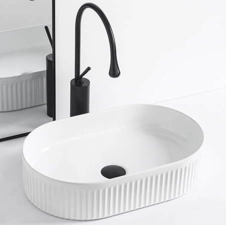 Lavoar pe blat alb lucios, oval 49 cm, cu riflaje 3D, Rea Vanda [1]