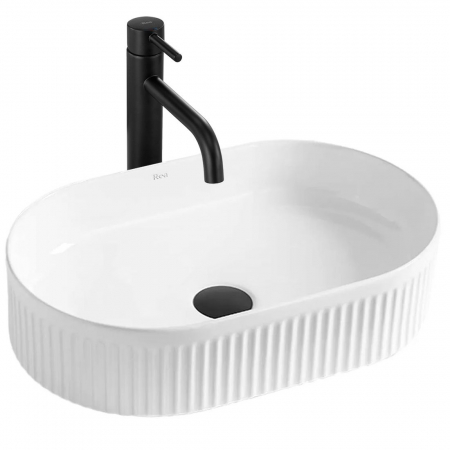 Chiuvete baie - Lavoar pe blat alb lucios, oval 49 cm, cu riflaje 3D, Rea Vanda
