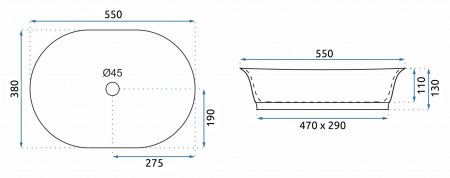 Lavoar pe blat oval, ceramică, finisaj cupru periat, REA Wilma, 55x38 cm [5]