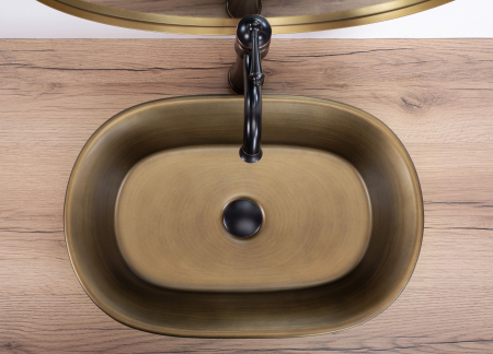Lavoar pe blat oval, ceramică, finisaj cupru periat, REA Wilma, 55x38 cm [3]