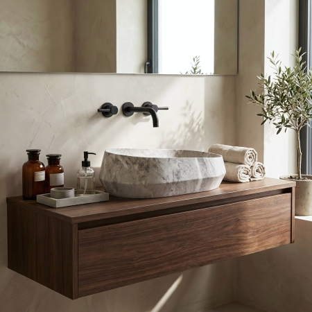 Lavoare baie pe blat - Lavoar baie 59x38 cm, oval, gri imitatie piatra, Rea Zoe