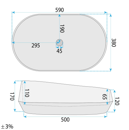 Lavoar baie 59x38 cm, oval, gri imitatie piatra, Rea Zoe [9]