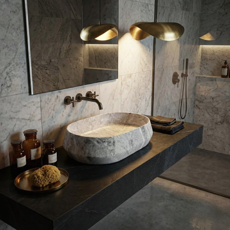 Lavoar baie 59x38 cm, oval, gri imitatie piatra, Rea Zoe [5]