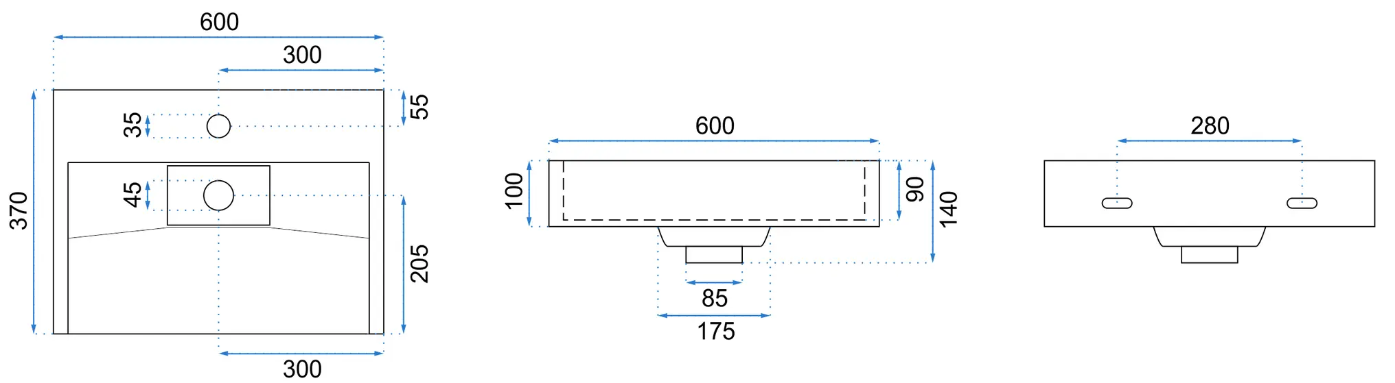 Lavoar dreptunghiular Rea Goya, alb mat, 60 x 37 cm [3]