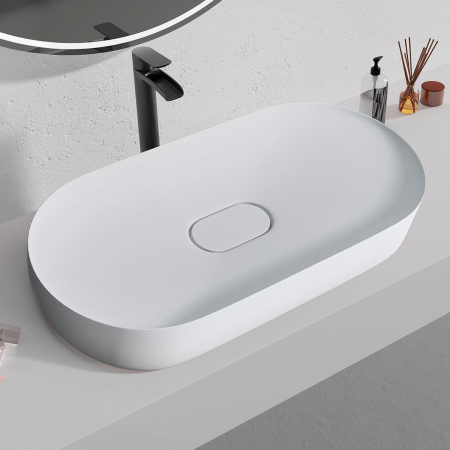 Chiuvete baie - Lavoar din compozit pe blat alb, oval 71 cm, Rea Iris