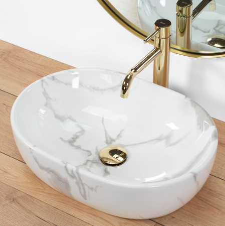 Lavoar cu montare pe blat 48x34 cm, imitatie piatra finisaj lucios, oval, Rea Amelia [3]
