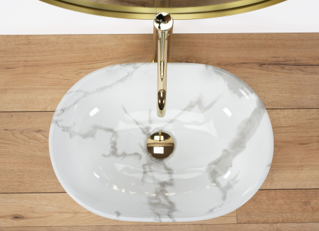 Lavoar cu montare pe blat 48x34 cm, imitatie piatra finisaj lucios, oval, Rea Amelia [2]
