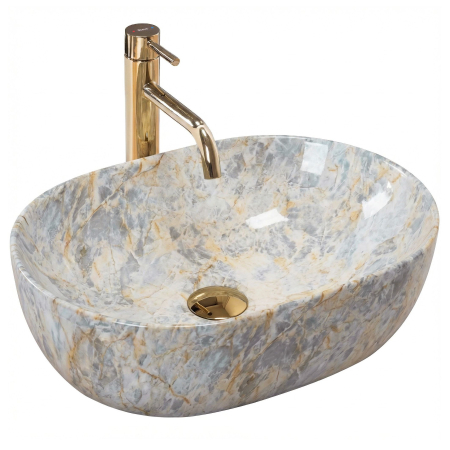Lavoar baie pe blat oval 48 cm, ceramică sanitară, finisaj lucios, imitație piatră 48 x 34,5 cm [0]