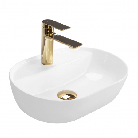 Chiuvete baie - Lavoar pe blat alb lucios, oval 42cm, Rea Aura