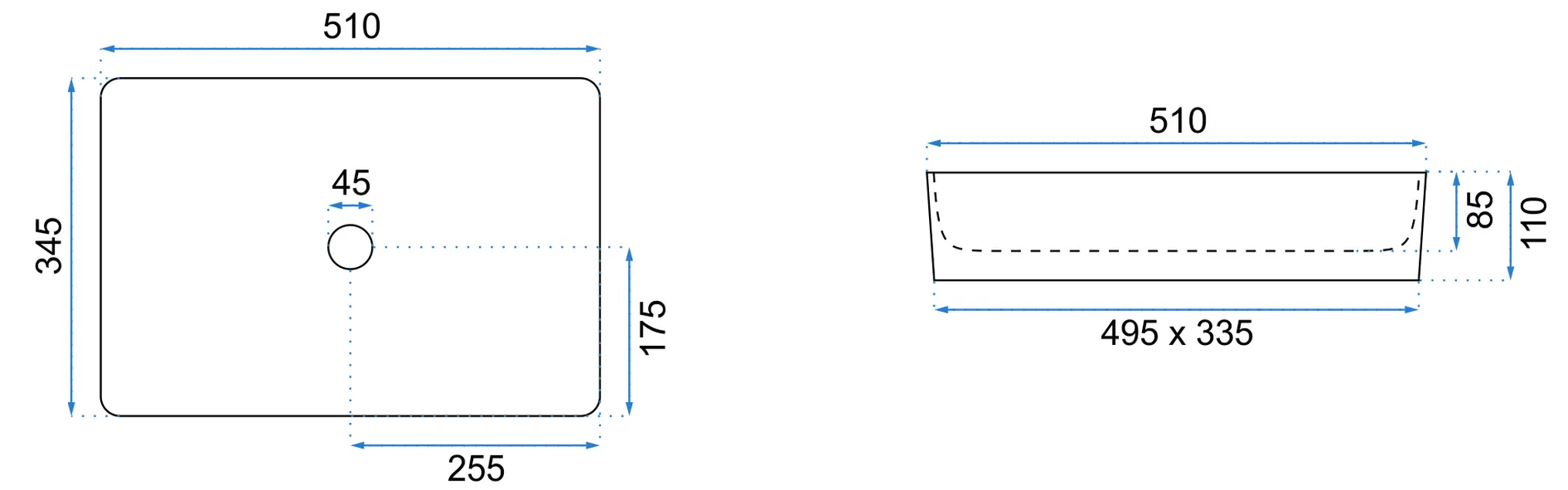 Lavoar dreptunghiular Rea Avia, alb lucios, 51 x 34,5 cm [3]