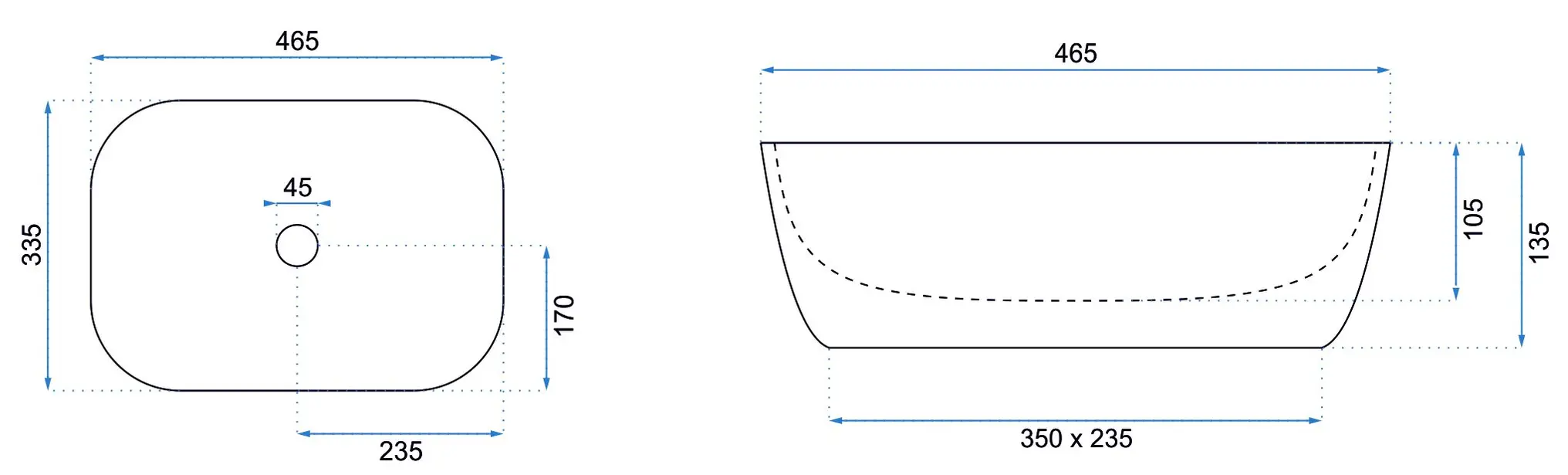 Lavoar dreptunghiular Rea Belinda, piatră neagră, 46,5 x 33,5 cm [4]