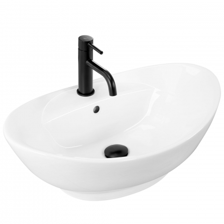 Lavoare baie pe blat - Lavoar pe blat Rea Cindy alb, oval, ceramică lucioasă, 58,5 x 39 cm