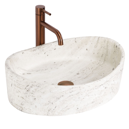 Chiuvete baie - Lavoar baie oval, piatră compozită Artificial Stone, alb bej imitație piatră, 49 x 37 cm