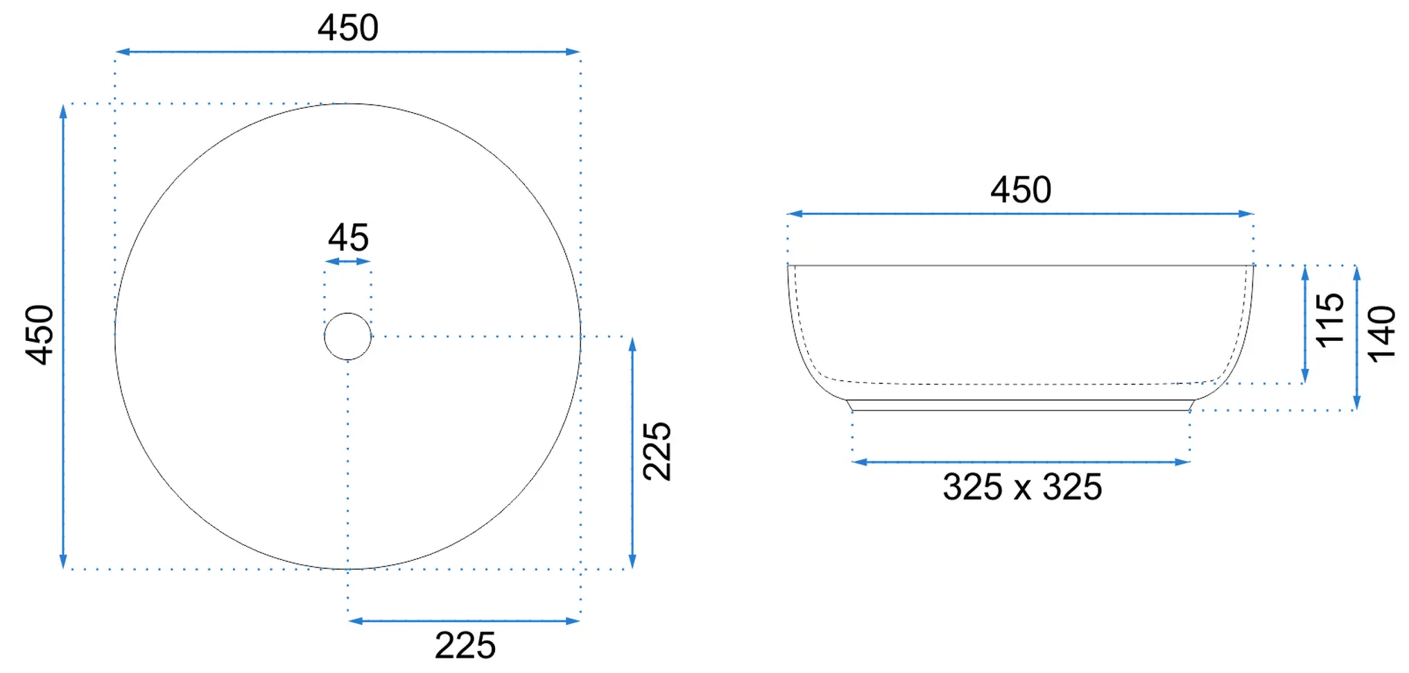 Lavoar rotund Rea Elma, alb lucios, 45 x 45 cm [4]