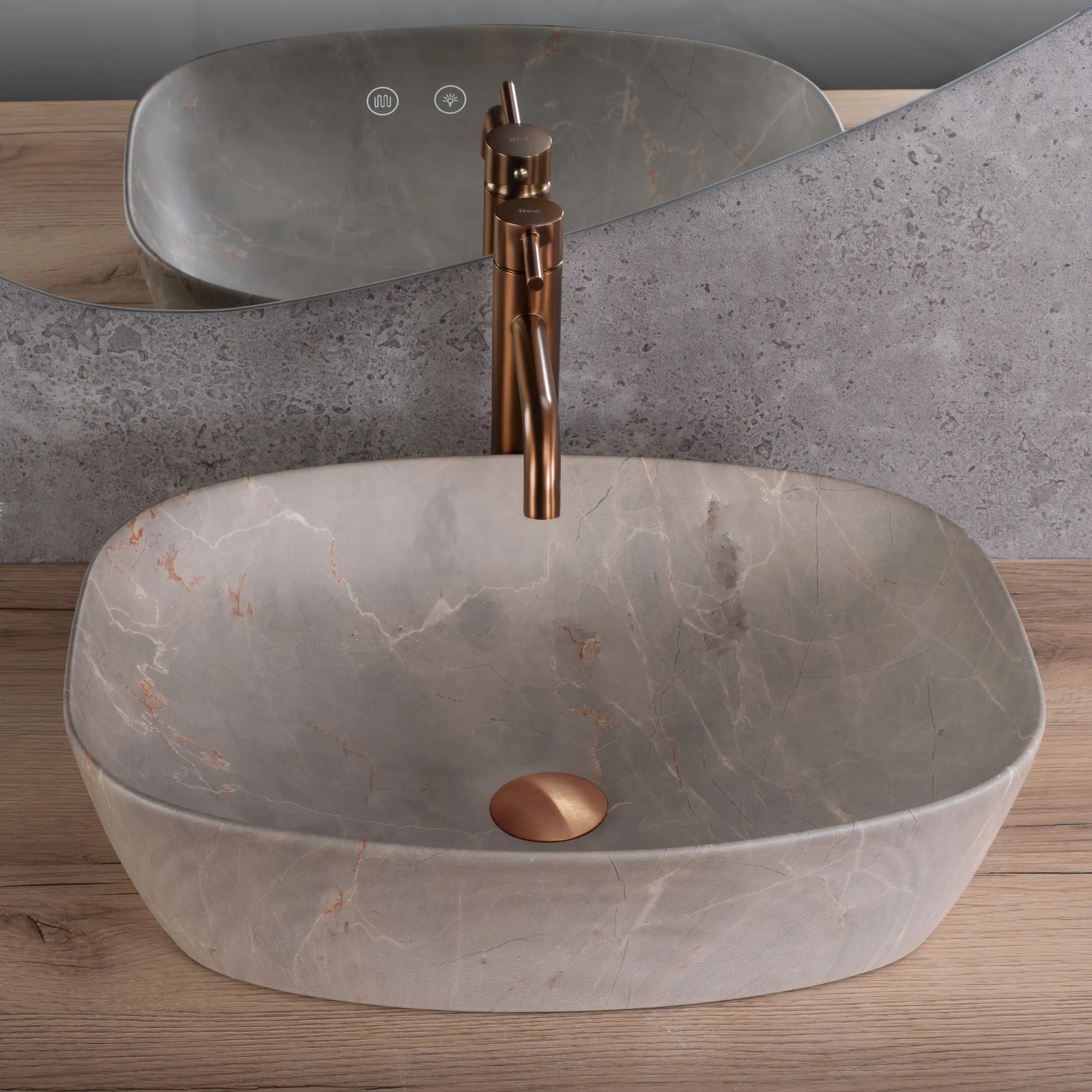 Lavoar oval Rea Freja, finisaj mat imitație piatră, 51 x 39,5 cm [1]