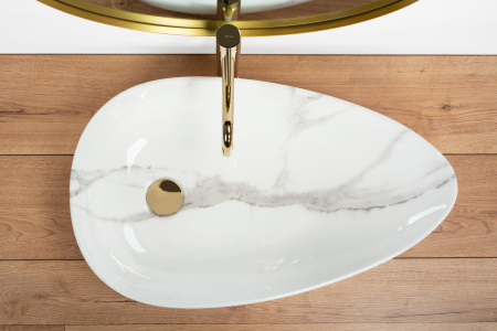 Lavoar pe blat 65 cm, imitatie piatra cu finisaj lucios, asimetric, Rea Greta [2]