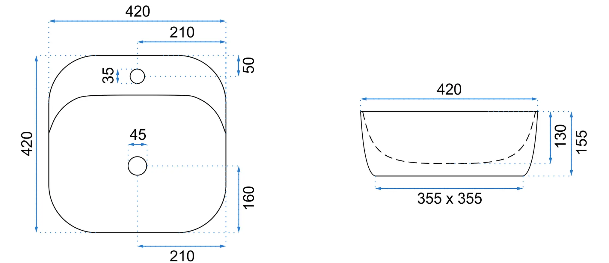 Lavoar pătrat Rea Luiza, ceramică gri mat, 42 x 42 cm [4]