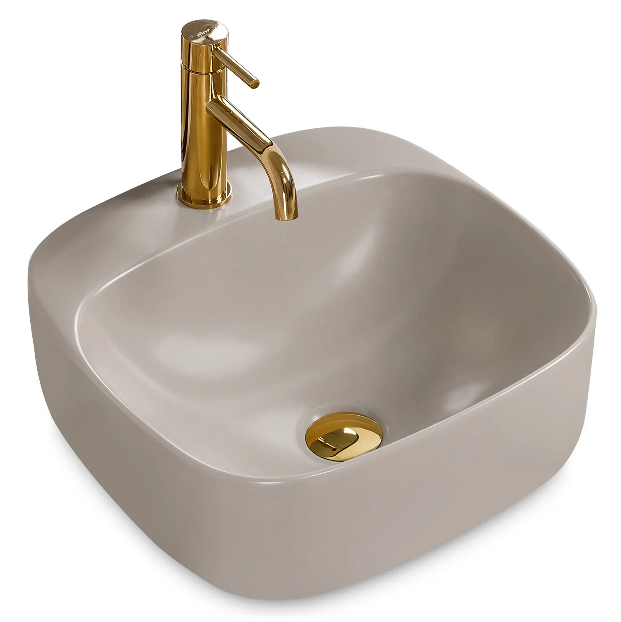 Lavoare baie pe blat - Lavoar pătrat Rea Luiza, ceramică gri mat, 42 x 42 cm