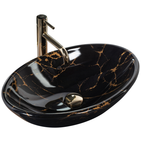 Chiuvete baie - Lavoar cu montare pe blat 53x33 cm, forma ovala si finisaj lucios tip marmura neagra, Rea Pamela