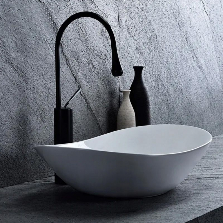 Lavoar baie pe blat Rea Royal 60, design oval, ceramica alba, lucios [1]