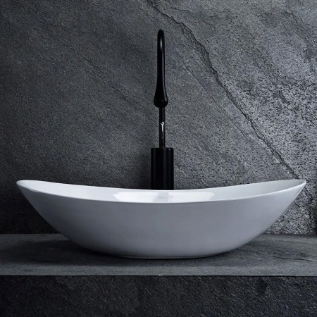 Chiuvete baie - Lavoar baie pe blat Rea Royal 60, design oval, ceramica alba, lucios