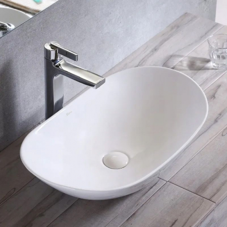 Lavoar baie pe blat Rea Royal 60, design oval, ceramica alba, lucios [2]