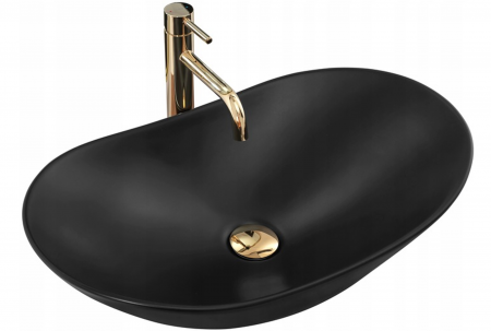 Lavoare baie pe blat - Lavoar pe blat oval, negru mat  60 cm, Rea Royal