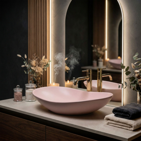 Lavoar pentru blat Rea Royal Powder Pink Matt [7]