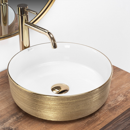 Lavoar pentru blat Rea Sami White Brush Gold [1]