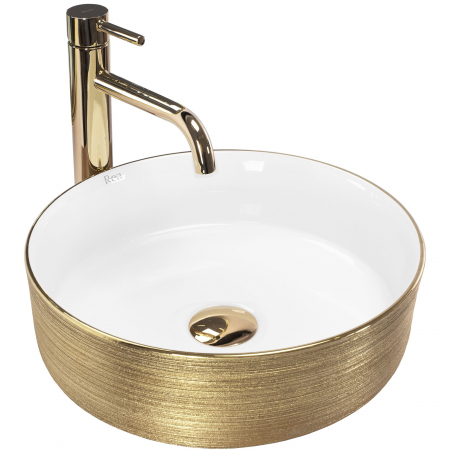 Lavoare baie pe blat - Lavoar pentru blat Rea Sami White Brush Gold