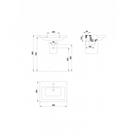 Lavoar suspendat alb 60 cm, dreptunghiular, Gala Street Square [2]