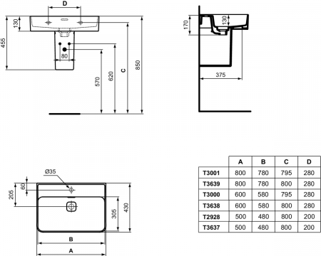 Lavoar suspendat alb 50 cm, dreptunghiular, Ideal Standard Strada II [5]