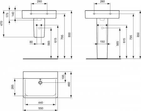 Lavoar suspendat alb 55 cm, dreptunghiular, cu preaplin, Ideal Standard Connect Cube [4]